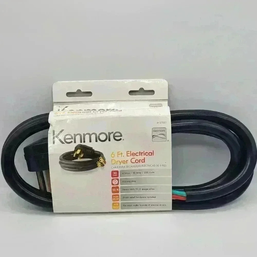 Kenmore 57001 6ft Electrical Dryer Cord 30Amp 4 Wire 4 Prong 10/4 GA Heavy Duty